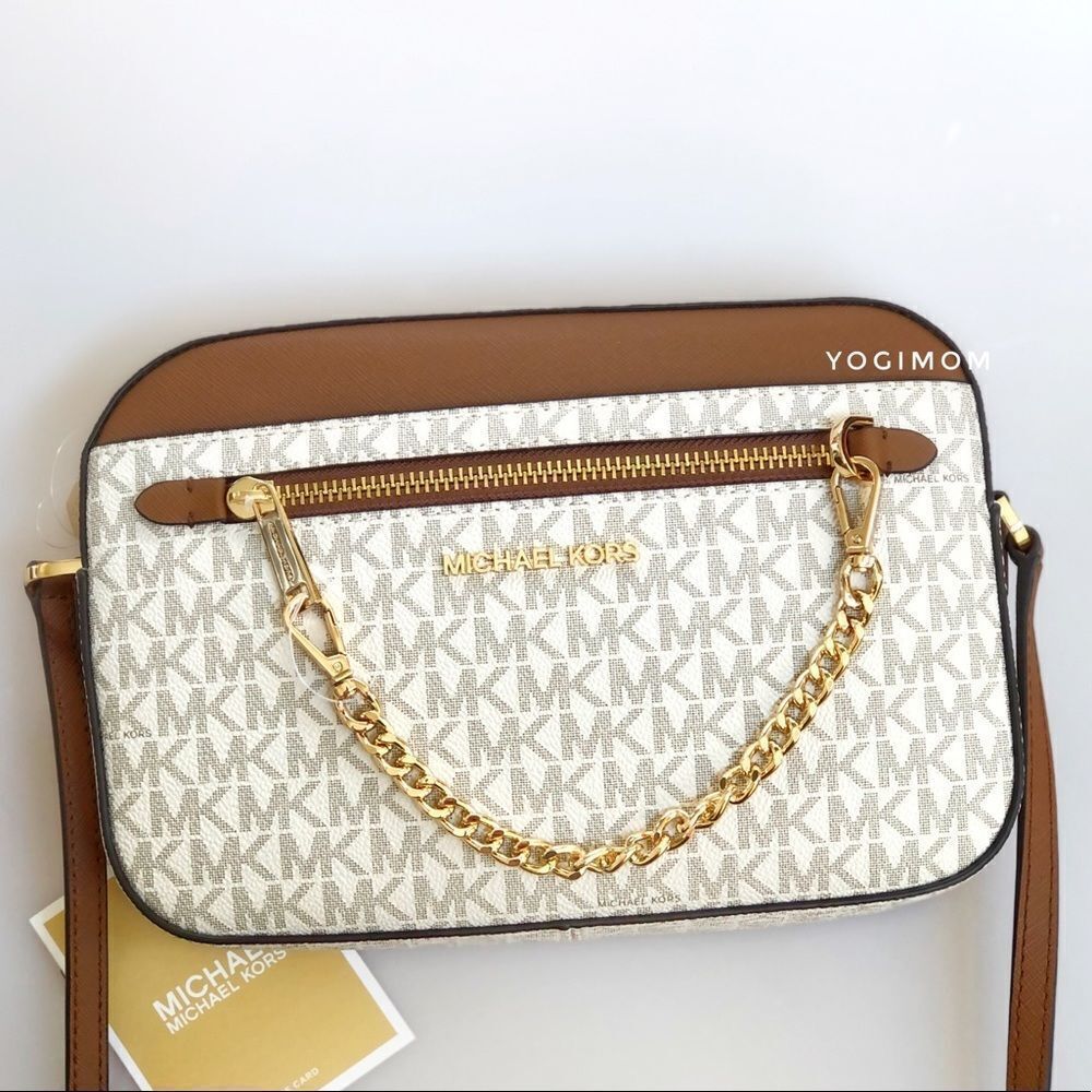Michael Kors Vanilla MK logo Chain East West Xbody Messenger Hand Bag Shoulder